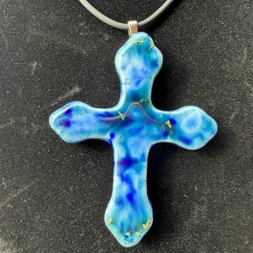 Marble Blue Cross Pendant Necklace - Picture 2 of 2